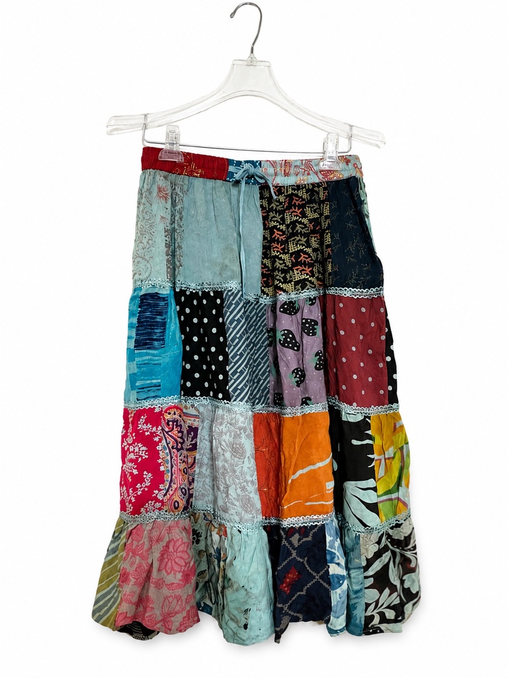 Ananta One Size Boho Patchwork Tiered Maxi Skirt NWT Elastic Waist
